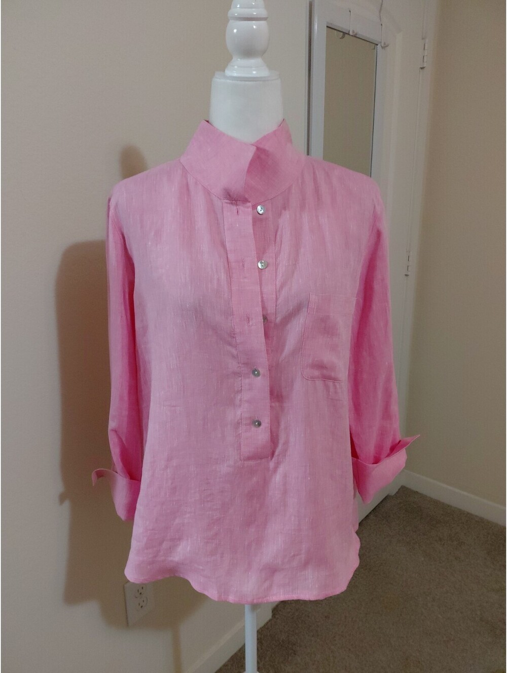Sara Campbell Top Tunic Linen Sz L EUC Pink #949